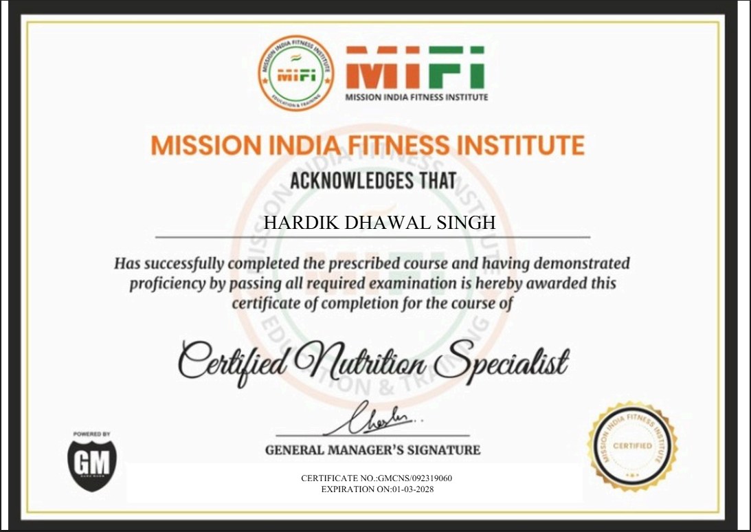 Certified Nutrition Specialist — Mission India Fitness Institute
