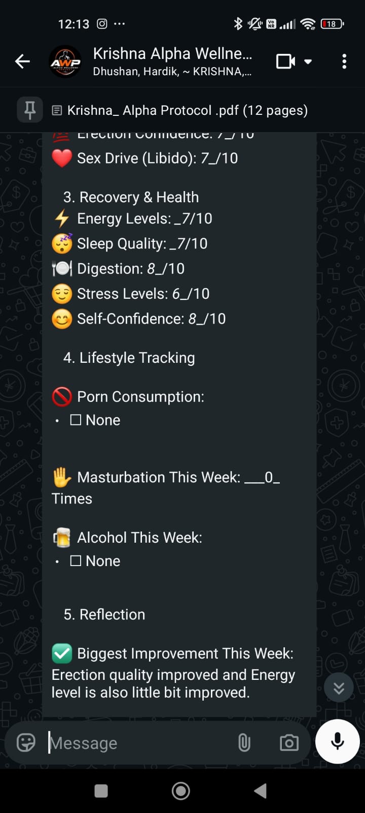 Krishna, weekly check-in